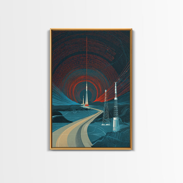 Desert Road To Rocket Launch Wall Art, Mid Century Modern Sci Fi Poster, Retro Space Travel Print, Atomic MCM Home Decor