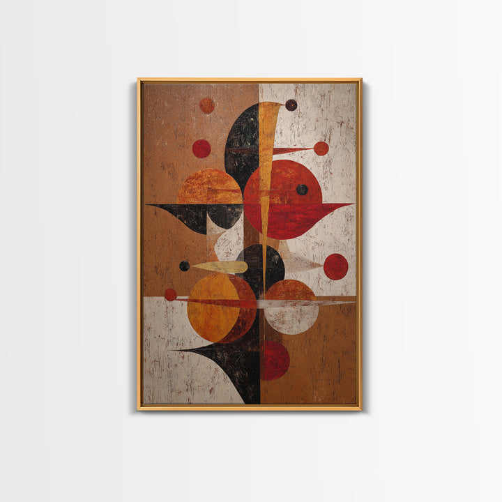 Textured Red Orange Geometric Circles Wall Art, Mid Century Modern Abstract Poster, Bauhaus MCM Living Room Decor Print Gift