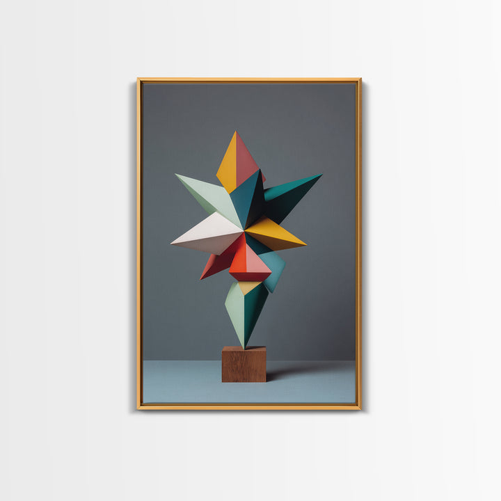Colorful Geometric Modern Sculpture Framed Canvas Print, Mid Century Modern Abstract Art, MCM Office Decor Statement Gift