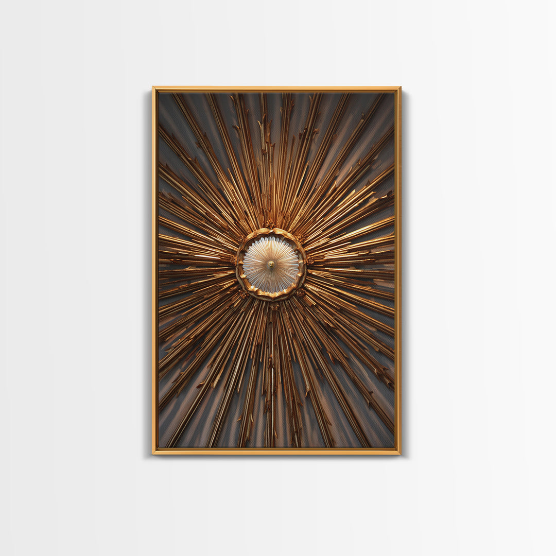 Radiant Gold Starburst Clock Canvas Print, Mid Century Modern Art, Atomic Retro Wall Decor, Large Canvas Print, MCM Home Decor