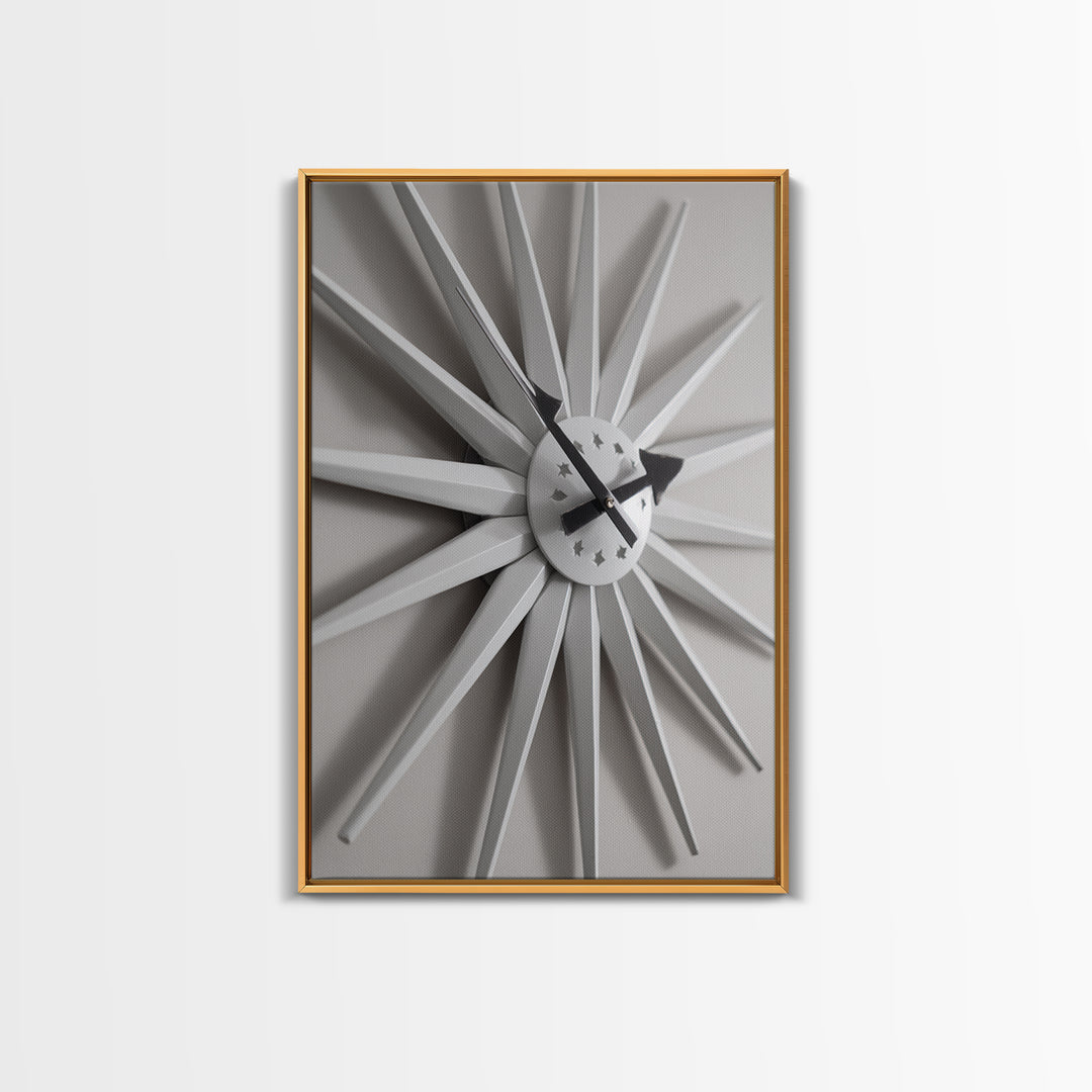 White Starburst Clock With Shadow Wall Art, Mid Century Modern Minimalist Poster, Geometric Wall Art, MCM Decor, Modern Art Print