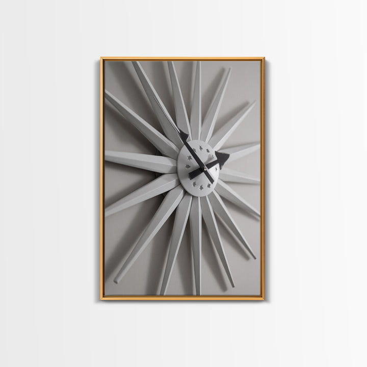 White Starburst Clock With Shadow Wall Art, Mid Century Modern Minimalist Poster, Geometric Wall Art, MCM Decor, Modern Art Print