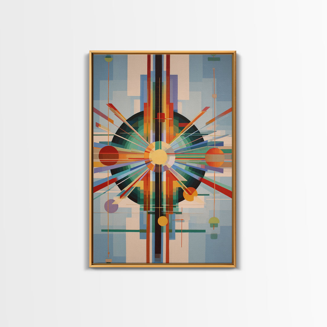 Geometric Atomic Sunburst Canvas Print, Midcentury Modern Wall Art, Bauhaus Abstract Poster, Colorful Retro Home Decor Gift