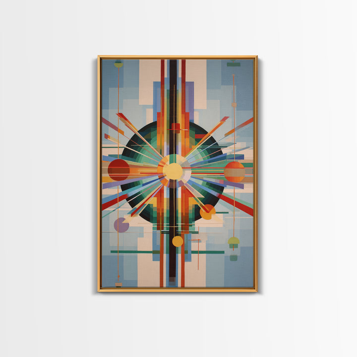 Geometric Atomic Sunburst Canvas Print, Midcentury Modern Wall Art, Bauhaus Abstract Poster, Colorful Retro Home Decor Gift