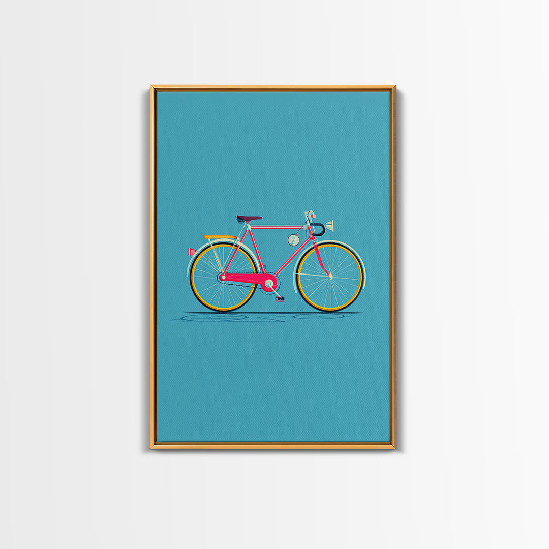 Colorful Pink Bicycle On Teal Canvas Print, Mid Century Modern Art, Retro Cycling Poster, Dopamine Decor, Kids Room Art Gift