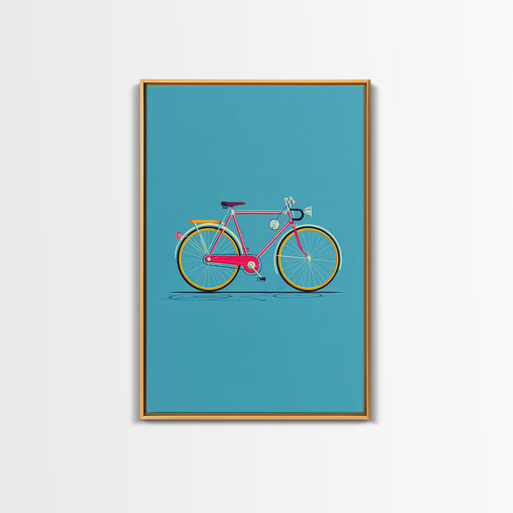 Colorful Pink Bicycle On Teal Canvas Print, Mid Century Modern Art, Retro Cycling Poster, Dopamine Decor, Kids Room Art Gift