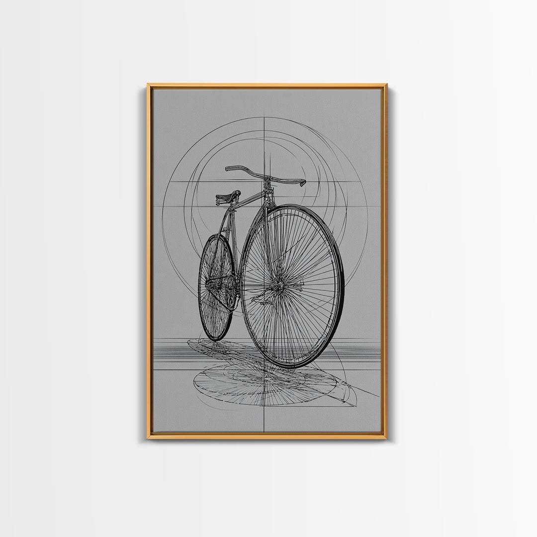Antique Penny Farthing Technical Drawing Wall Art, Black White Bicycle Poster, Architectural Art, Geometric Lines, Office Decor