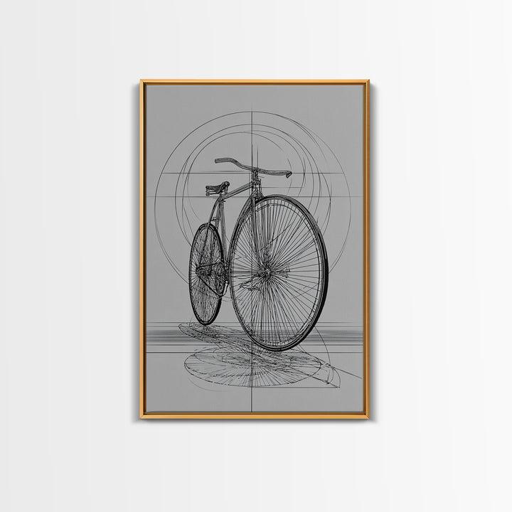 Antique Penny Farthing Technical Drawing Wall Art, Black White Bicycle Poster, Architectural Art, Geometric Lines, Office Decor
