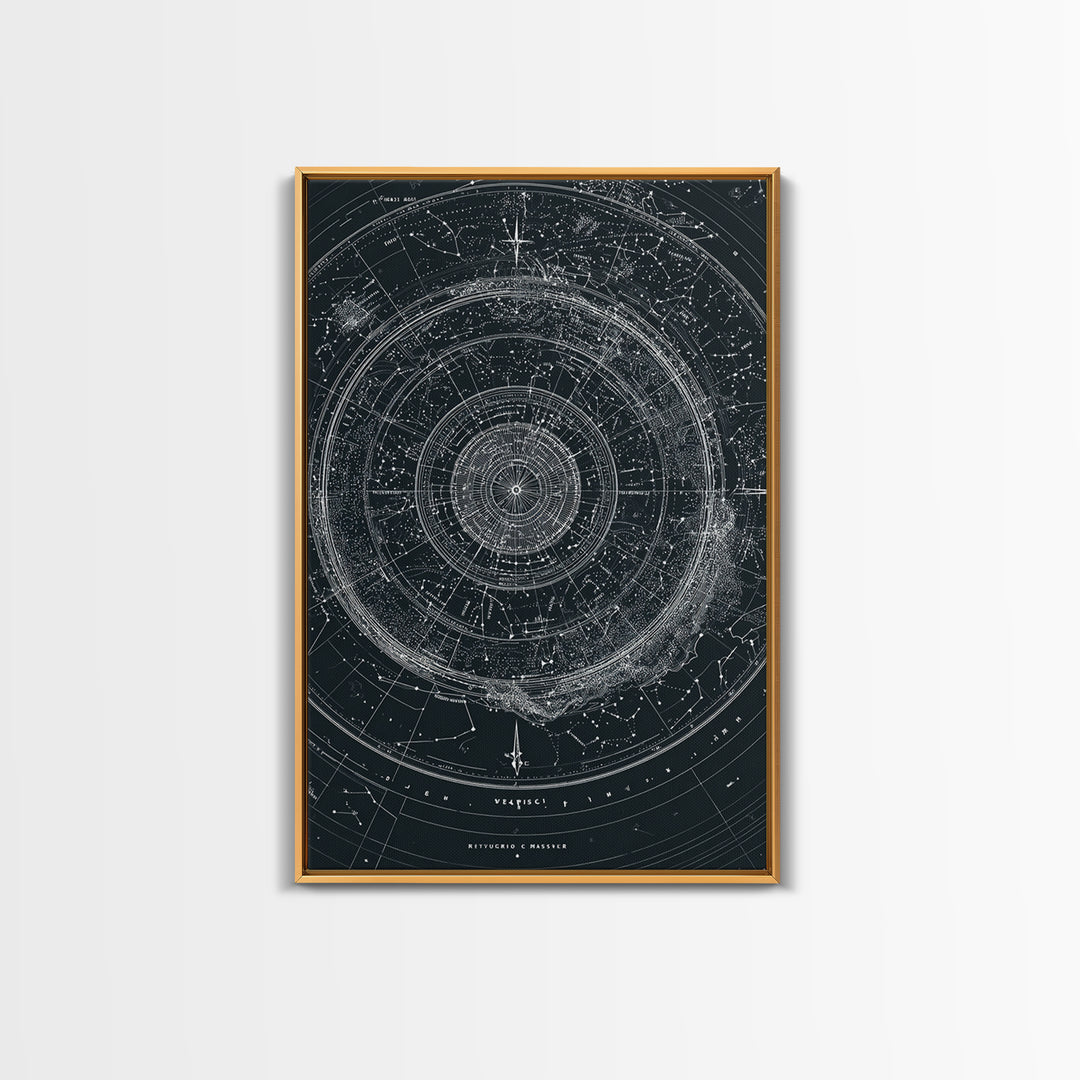 Circular Zodiac Sky Map Wall Art, Black White Astronomy Poster, Geometric Celestial Chart, Modern Art Print, Office Decor