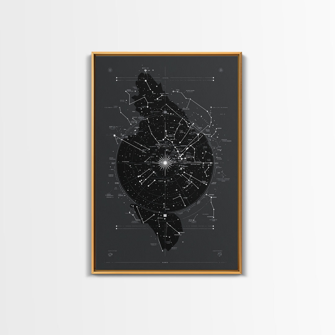 Dark Celestial Star Map Canvas Print, Constellation Wall Art, Cosmic Geometric Poster, Modern Sci Fi Office Home Decor Gift