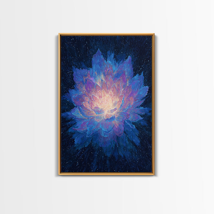 Radiant Blue Lotus Canvas Print, Spiritual Floral Wall Art, Luminous Abstract Flower Poster, Yoga Meditation Room Decor Gift