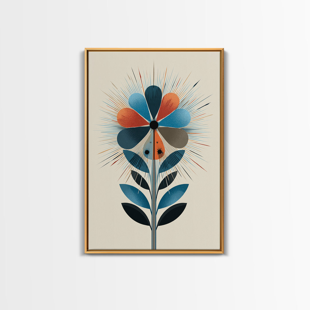 Atomic Midcentury Flower Wall Art, Geometric Floral Canvas Print, Retro Modern Decor, MCM Poster For Living Room Home Office Gift