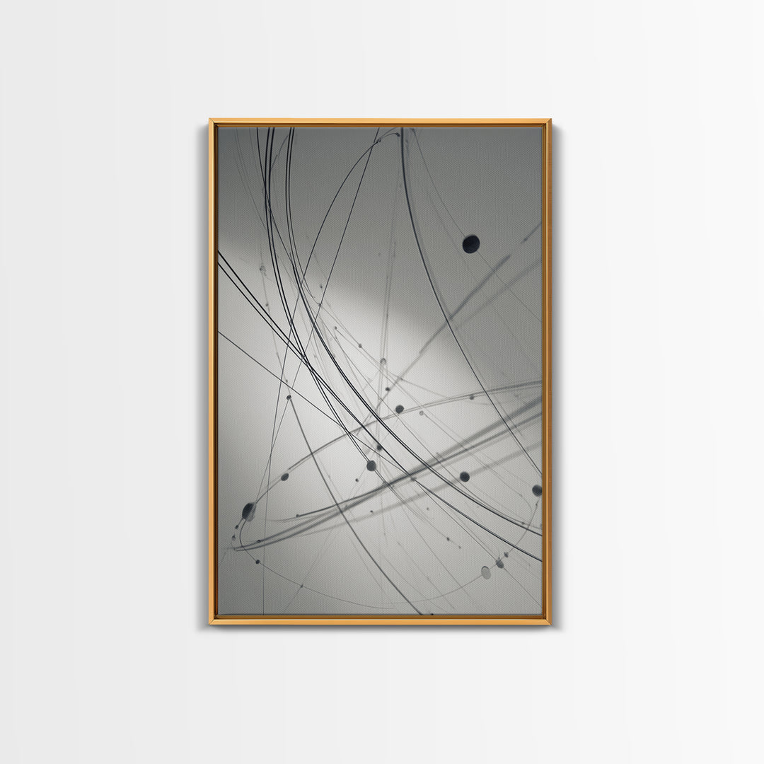 Gray Network Line Framed Canvas Print, Modern Abstract Art, Minimalist Wall Decor, Kinetic Sculpture Inspired Office Art