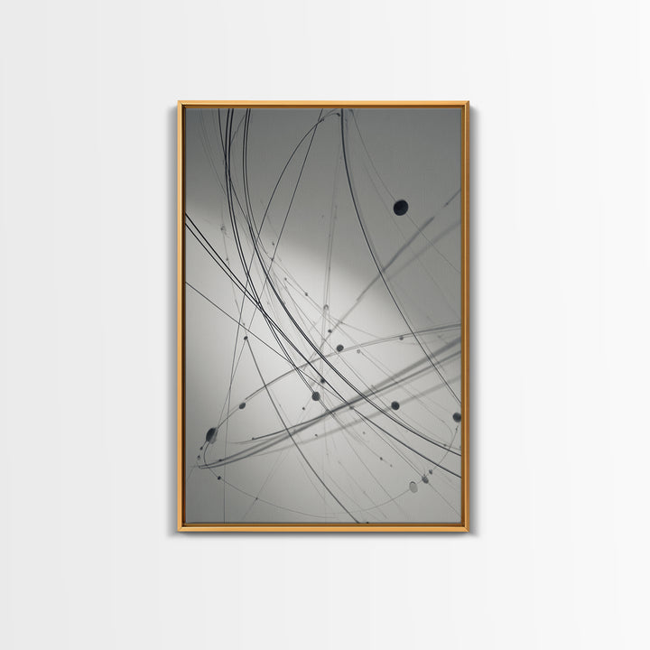 Gray Network Line Framed Canvas Print, Modern Abstract Art, Minimalist Wall Decor, Kinetic Sculpture Inspired Office Art