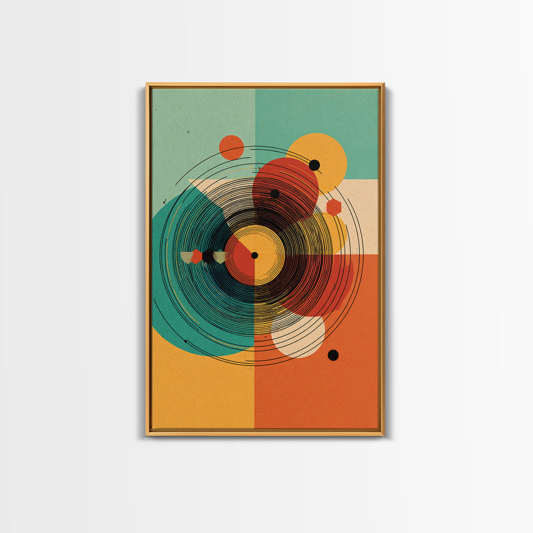 Concentric Circle Abstract Canvas Print, Midcentury Modern Wall Art, Teal Orange Bauhaus Poster, Retro Geometric Home Decor