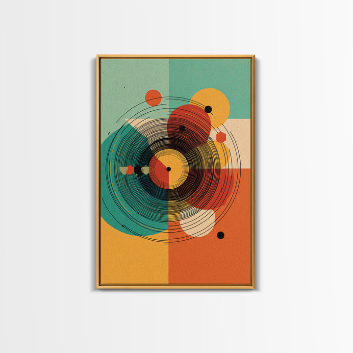 Concentric Circle Abstract Canvas Print, Midcentury Modern Wall Art, Teal Orange Bauhaus Poster, Retro Geometric Home Decor