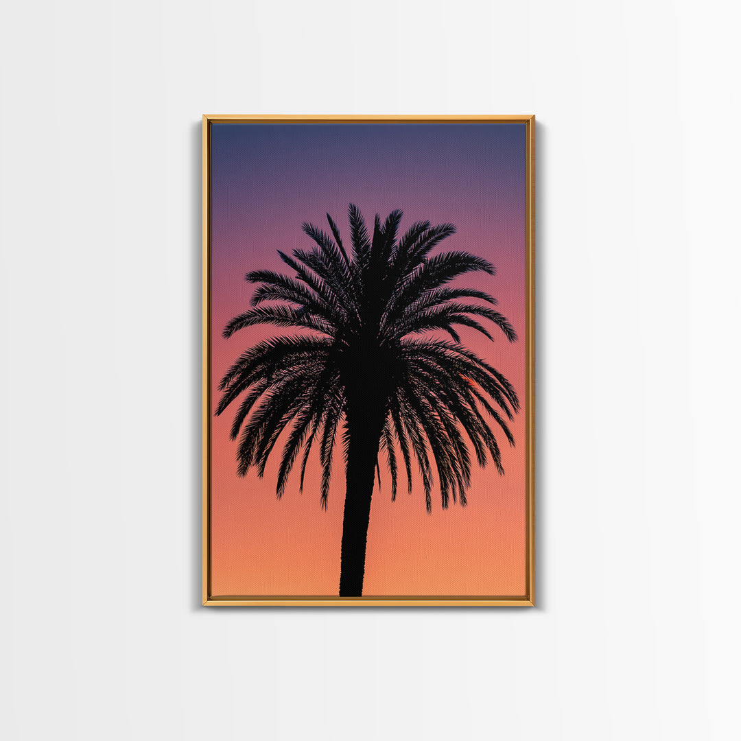 Black Palm Silhouette At Purple Orange Sunset Wall Art, Retro Tropical Poster, Palm Springs Decor, Coastal Home Decor Print