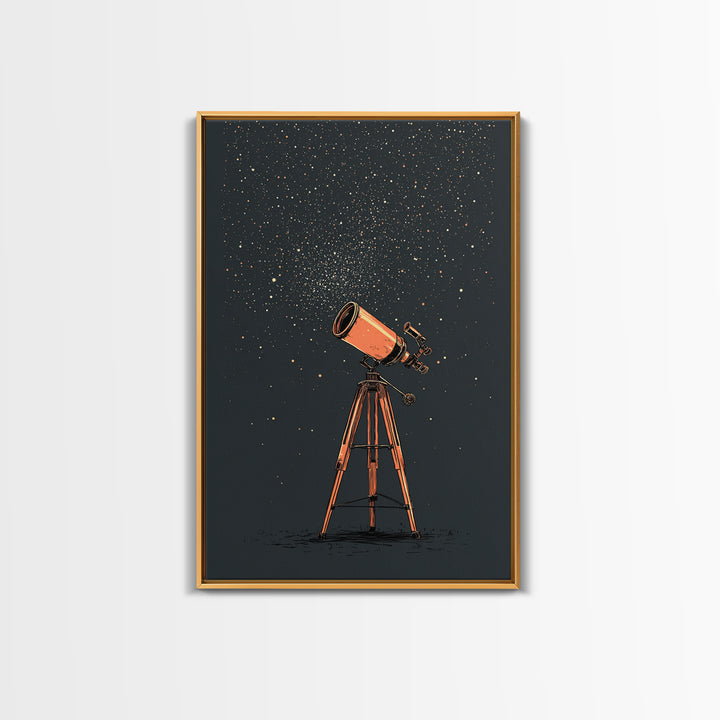 Orange Telescope Star Field Canvas Print, Mid Century Modern Astronomy Poster, Minimal Space Wall Decor, Stargazer Gift Idea