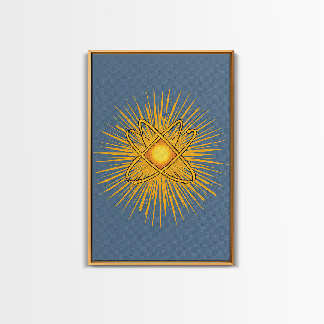 Atomic Sunburst Symbol Wall Art, Mid Century Modern Science Poster, Yellow Geometric Print, Modern Home Office Decor Gift