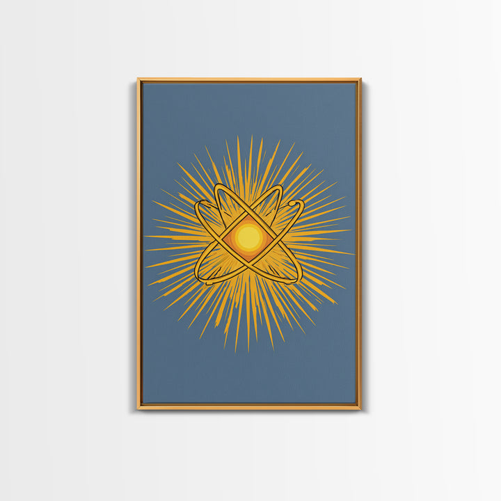 Atomic Sunburst Symbol Wall Art, Mid Century Modern Science Poster, Yellow Geometric Print, Modern Home Office Decor Gift