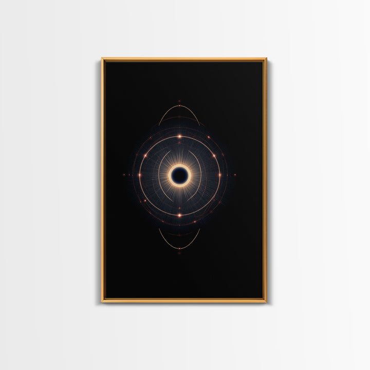 Eclipse Orbital Ring Wall Art, Dark Cosmic Abstract Poster, Modern Geometric Space Decor, Midcentury Sci Fi Print For Office