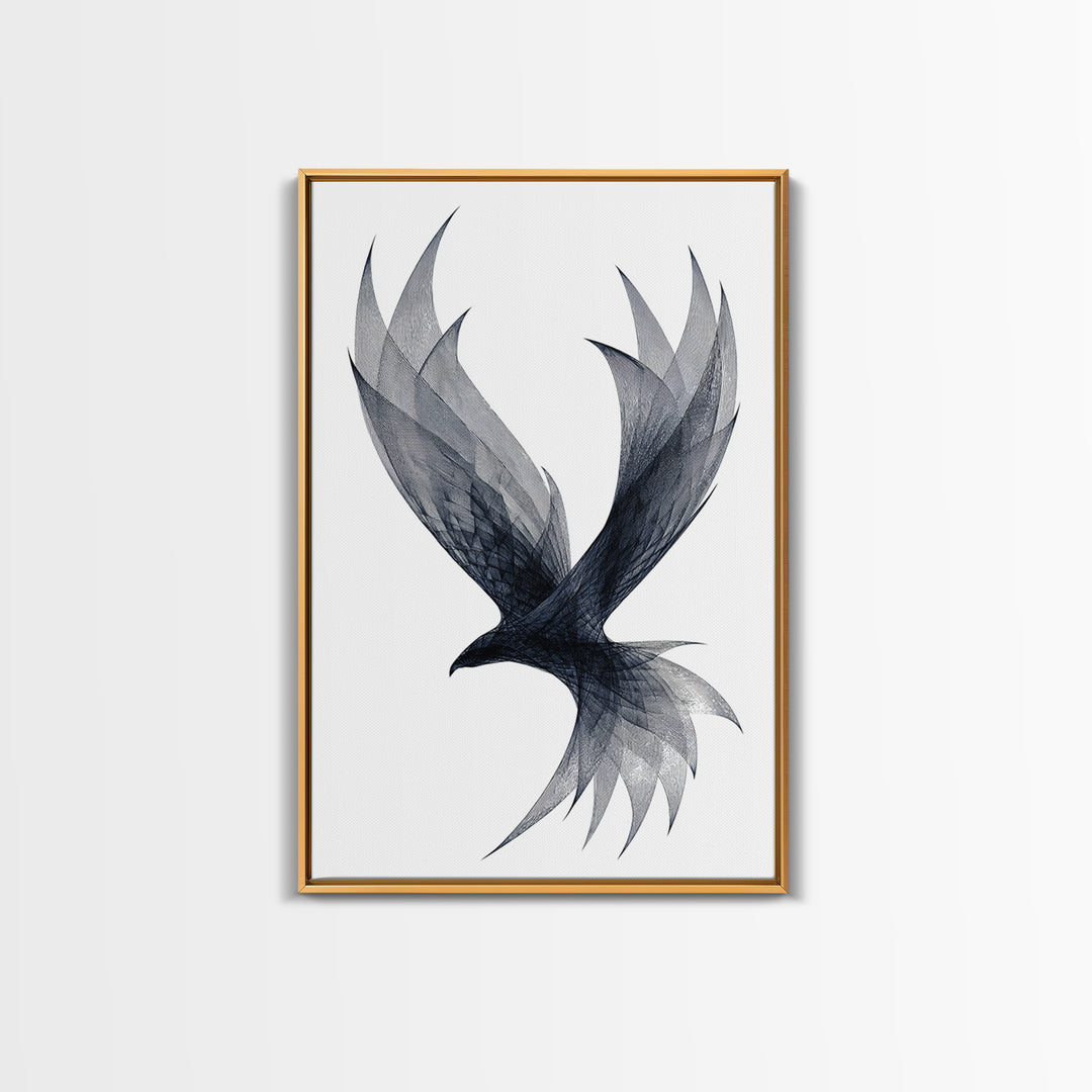 Black Wireframe Flying Bird Wall Art, Modern Abstract Art Print, Minimalist Wall Decor, Monochrome Nature Art For Bedroom