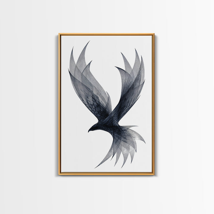 Black Wireframe Flying Bird Wall Art, Modern Abstract Art Print, Minimalist Wall Decor, Monochrome Nature Art For Bedroom