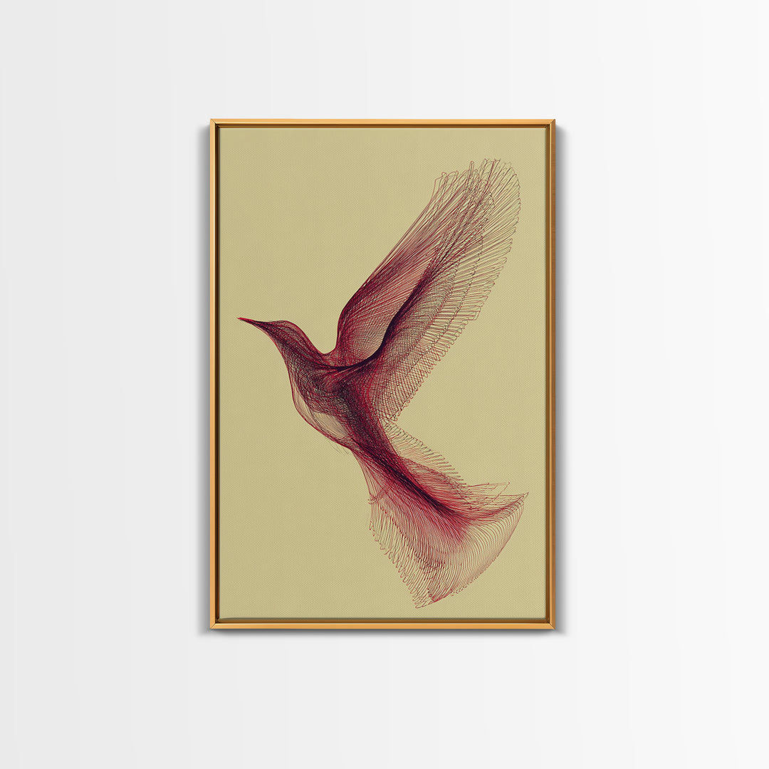 Red Line Hummingbird Canvas Print, Minimalist Nature Wall Art, Modern Abstract Art Print, Scandinavian Bedroom Decor, Gift