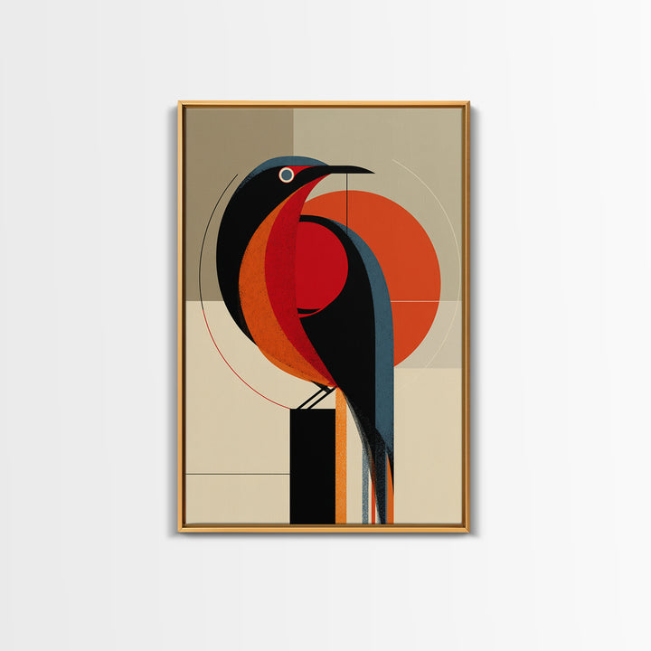 Orange Black Geometric Toucan Framed Canvas Print, Midcentury Modern Wall Art, Atomic Bird Poster, Bold MCM Decor, For Office