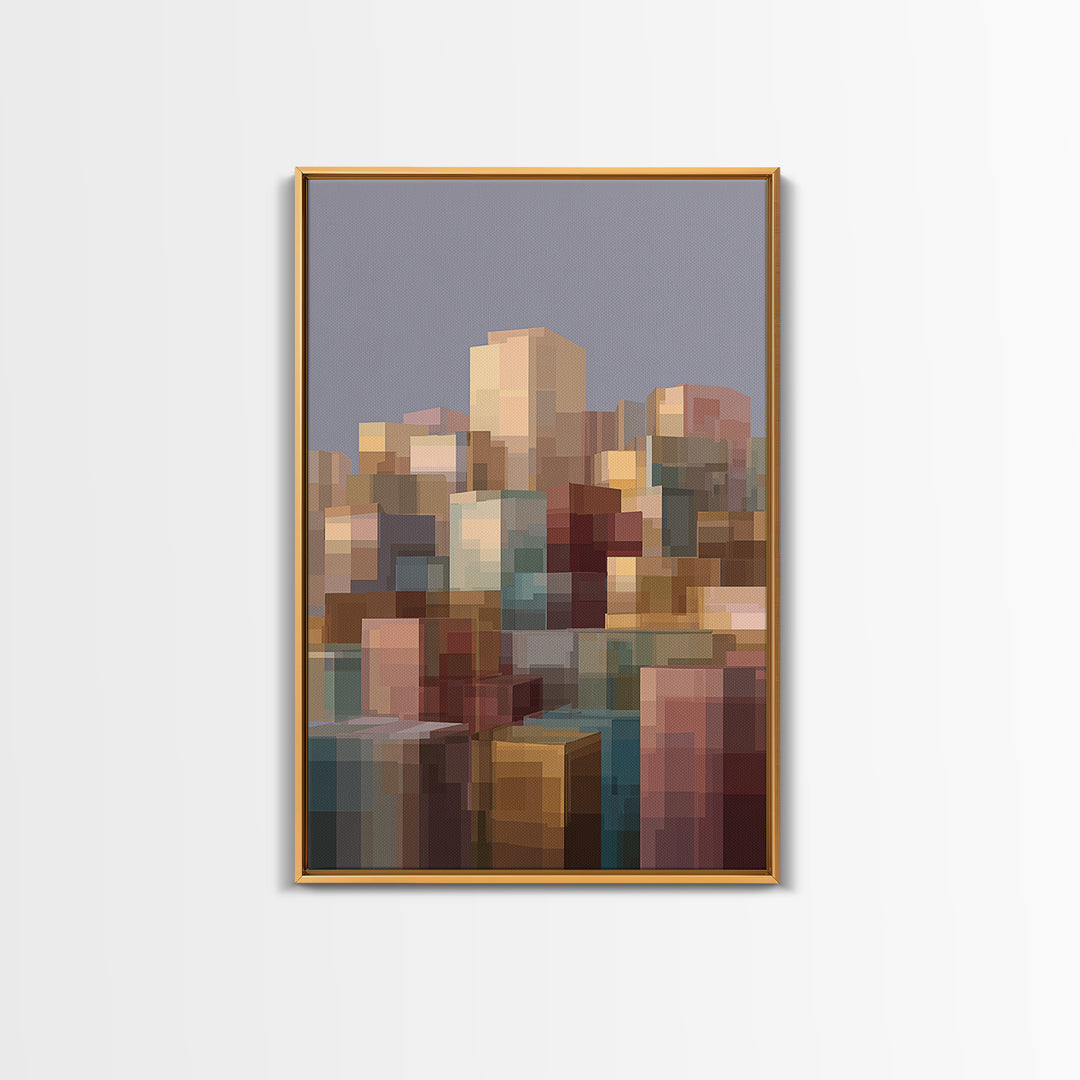 Soft Block City Skyline Canvas Print, Modern Abstract Wall Art, Contemporary Cityscape Poster, Neutral Office Decor, Gift