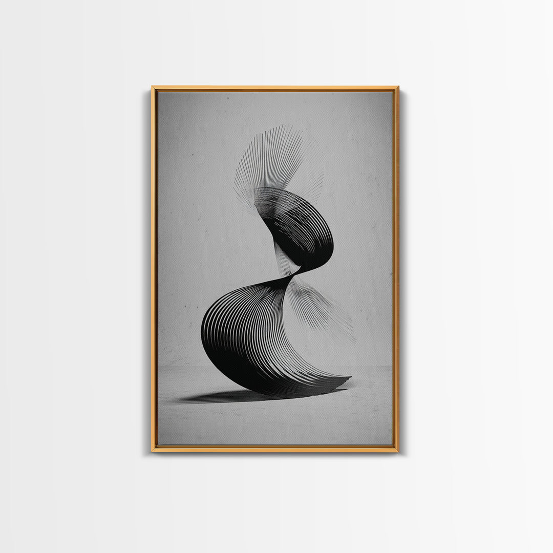 Black Spiral Kinetic Sculpture Wall Art, Modern Abstract Print, Op Art Lines, Minimalist Monochrome Decor For Home Office