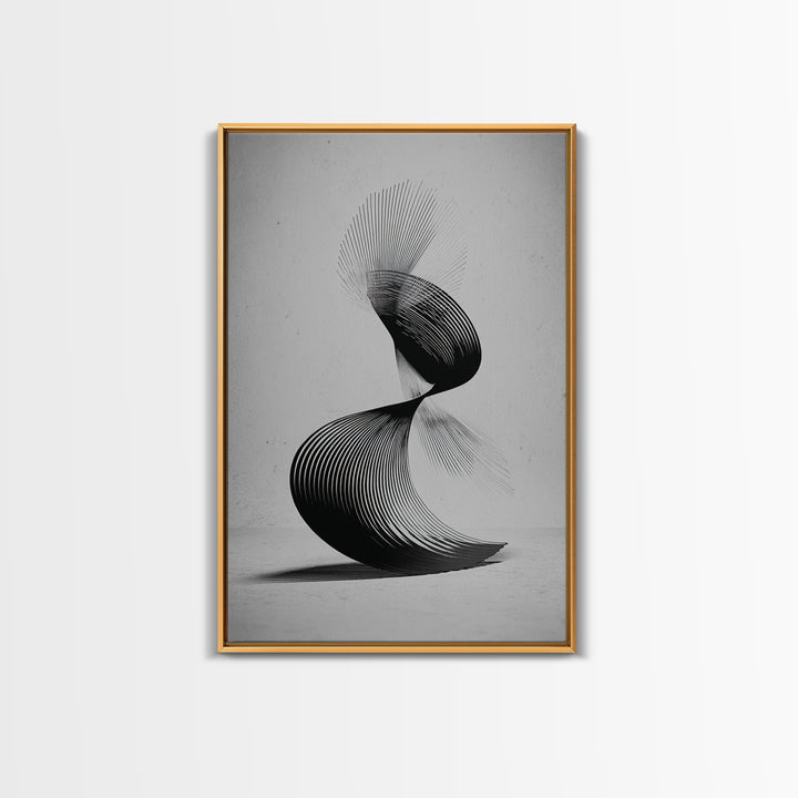 Black Spiral Kinetic Sculpture Wall Art, Modern Abstract Print, Op Art Lines, Minimalist Monochrome Decor For Home Office