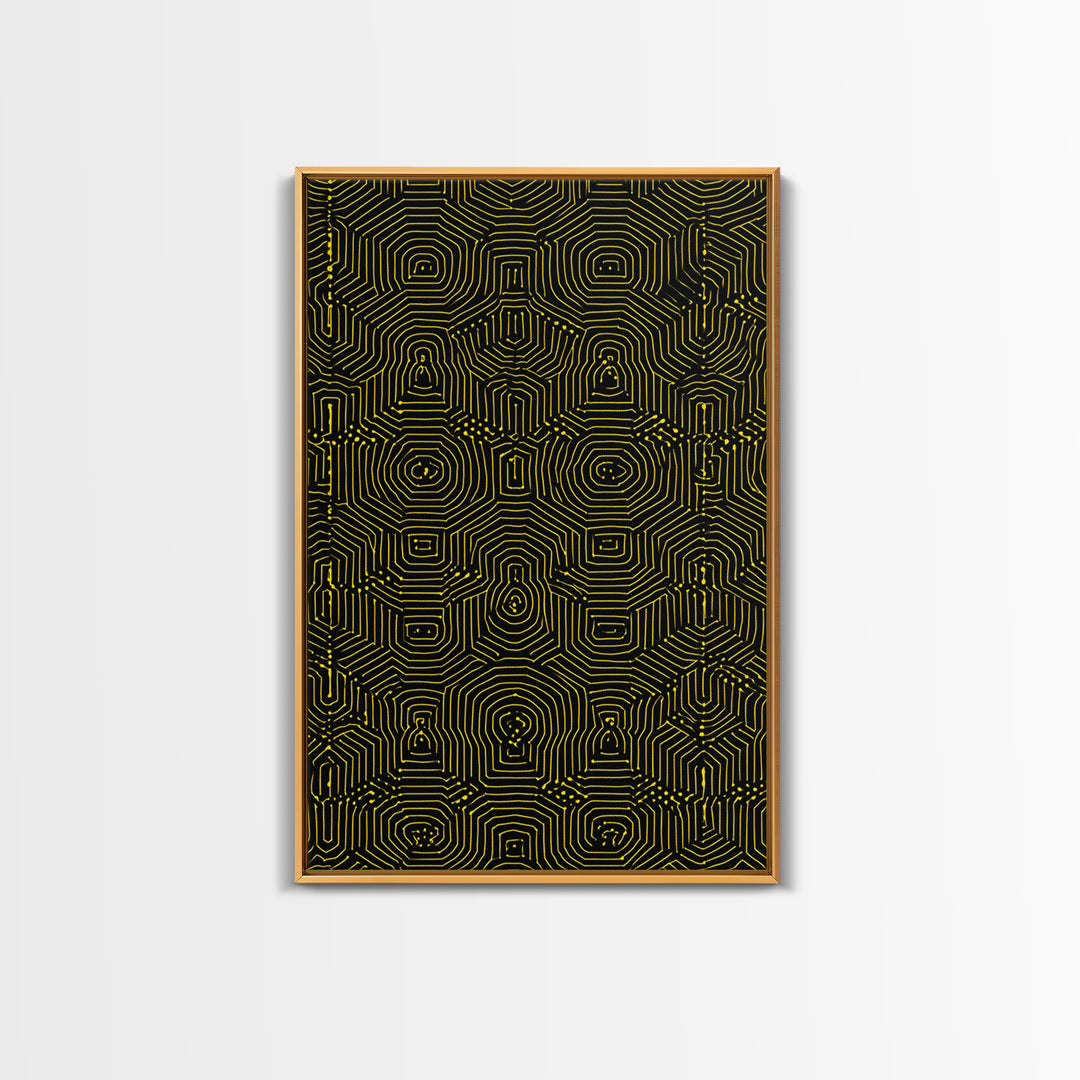 Black Yellow Maze Pattern Canvas Print, Modern Geometric Wall Art, Op Art Poster, Bold Abstract Office Decor Statement Gift