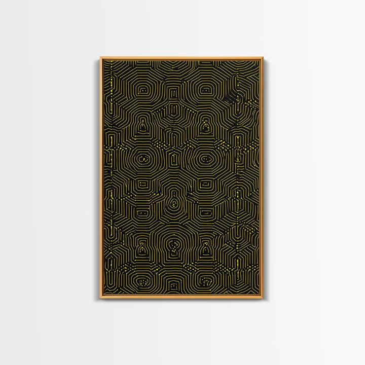 Black Yellow Maze Pattern Canvas Print, Modern Geometric Wall Art, Op Art Poster, Bold Abstract Office Decor Statement Gift