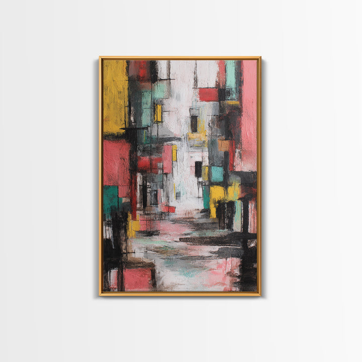 Colorful Abstract Urban Street Wall Art, Modern Art Print, Geometric Cityscape Poster, Trendy Office Decor, Canvas Print