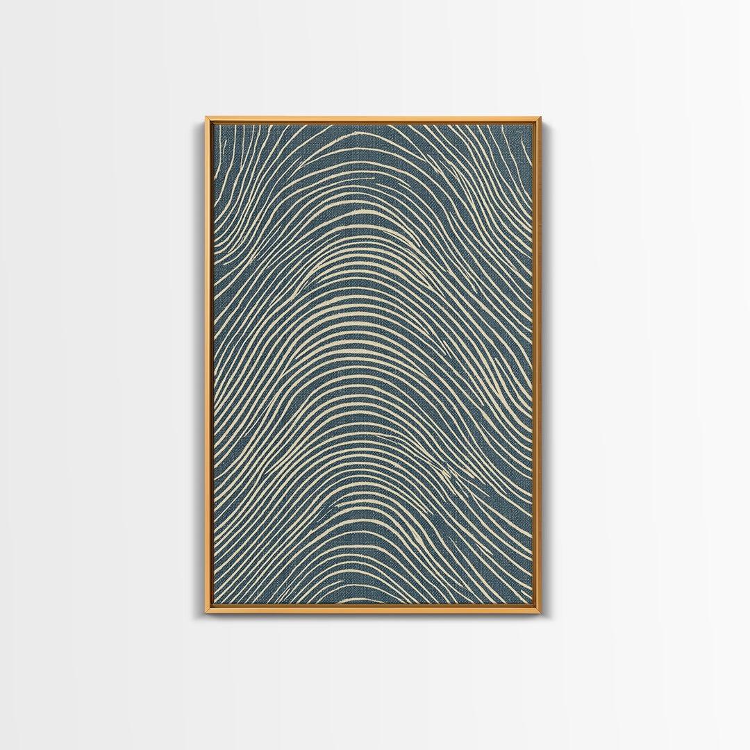 Teal Wavy Topographic Lines Abstract Wall Art, Midcentury Modern Art Print, Geometric Office Decor, Blue Beige Canvas Print