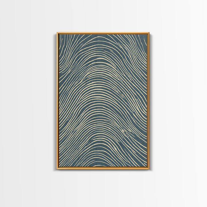 Teal Wavy Topographic Lines Abstract Wall Art, Midcentury Modern Art Print, Geometric Office Decor, Blue Beige Canvas Print