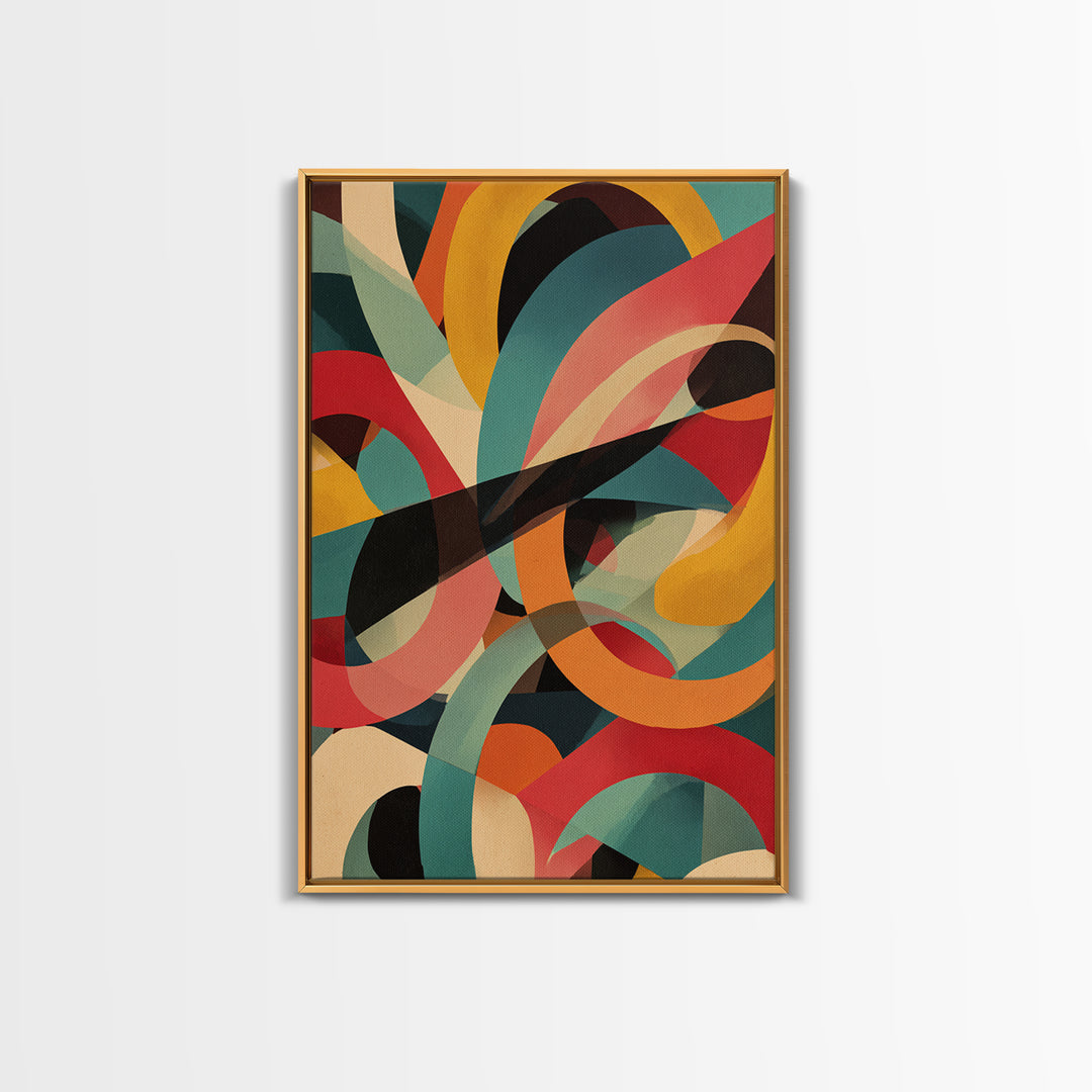 Bold Looping Arches Framed Canvas Print, Midcentury Modern Wall Art, Colorful Geometric MCM Decor, Retro Abstract Poster