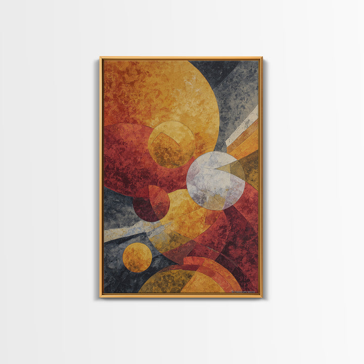 Orange Red Cosmic Circles Canvas Print, Midcentury Modern Wall Art, Atomic Abstract Space Decor, Retro Home Office Poster