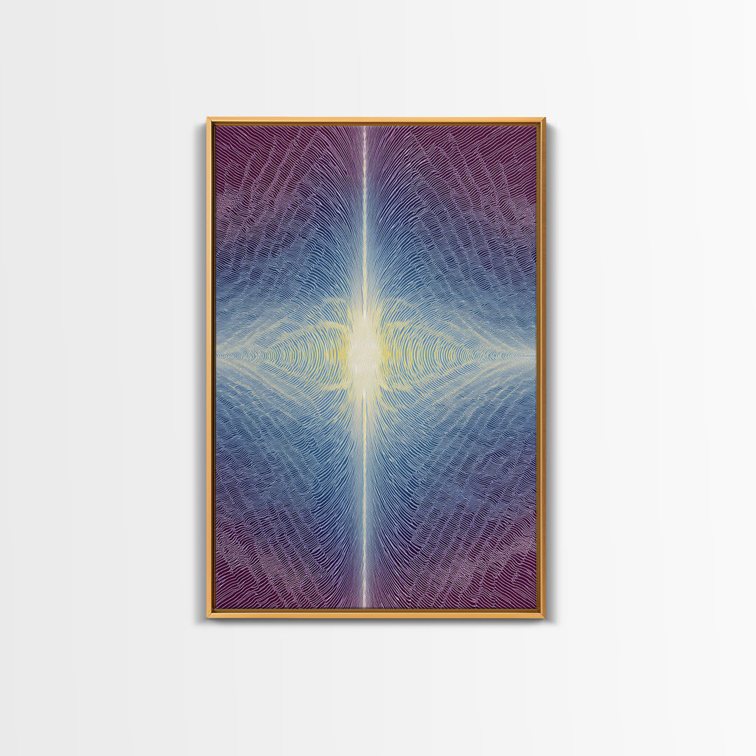 Purple Blue Radiant Light Beam Op Art Canvas Print, Modern Abstract Art, Psychedelic Wall Decor, Spiritual Digital Art Print