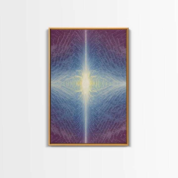 Purple Blue Radiant Light Beam Op Art Canvas Print, Modern Abstract Art, Psychedelic Wall Decor, Spiritual Digital Art Print