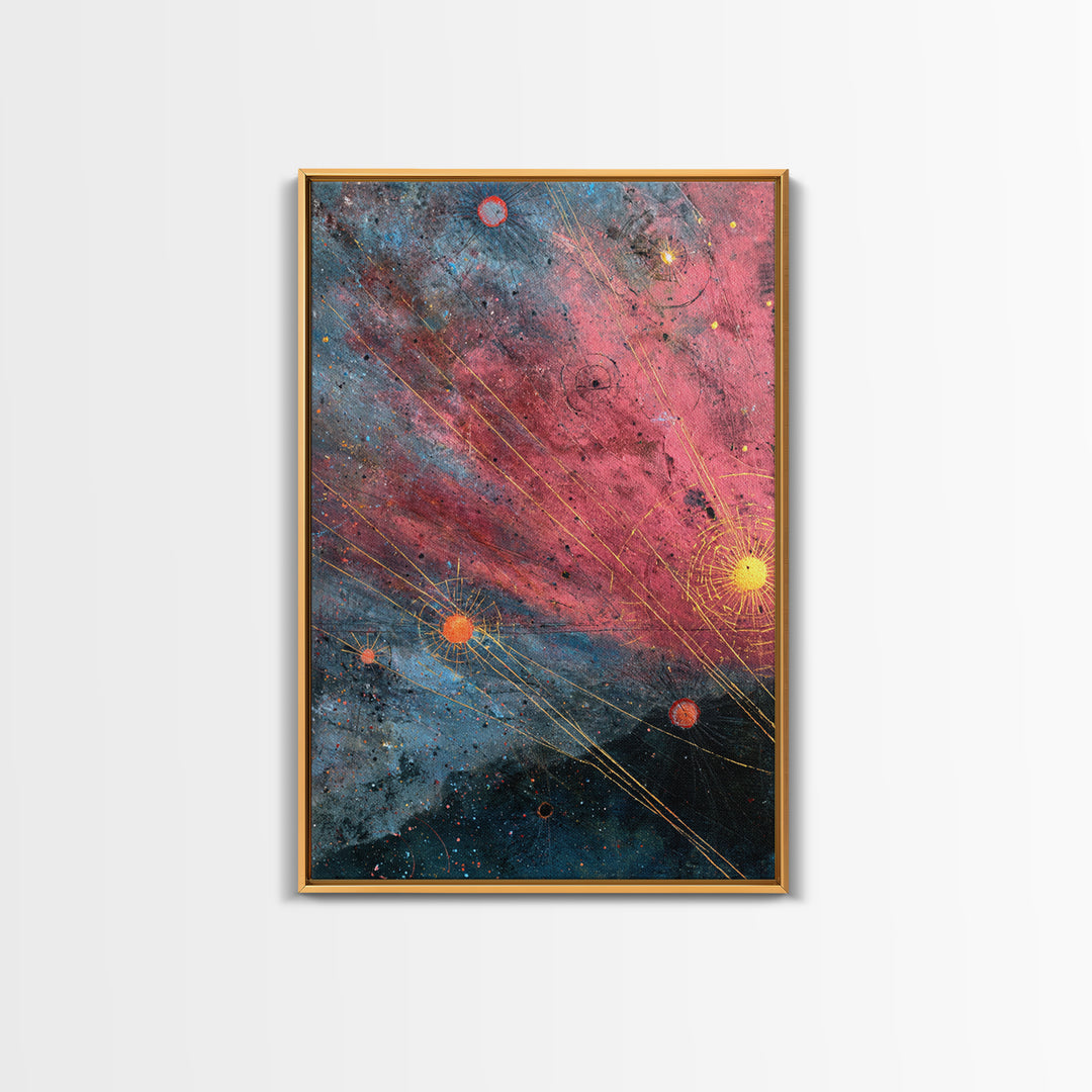Pink Blue Star Map Canvas Print, Modern Abstract Art, Cosmic Retro Poster, Office Wall Decor, Galaxy Living Room Artwork