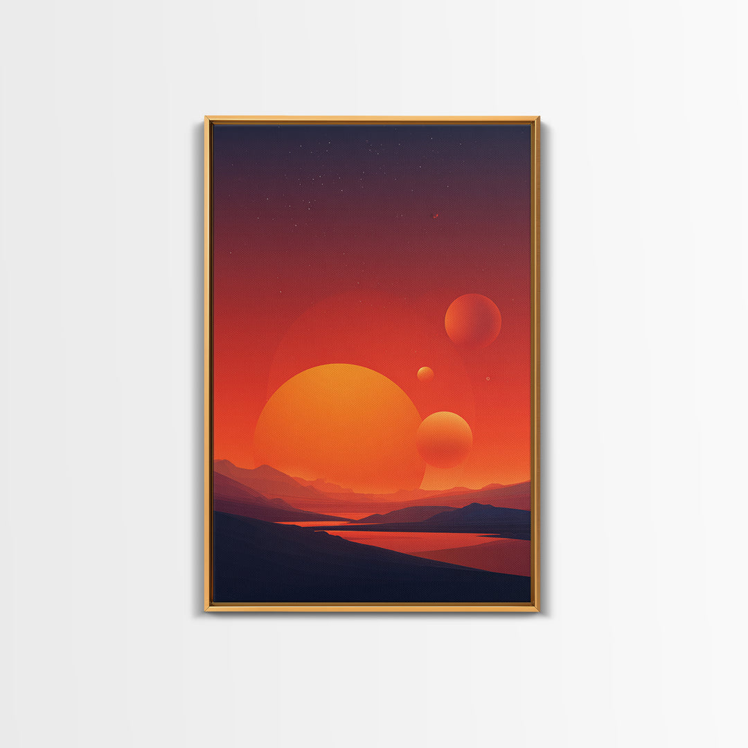 Orange Planet Desert Sunset Wall Art, Retro Sci Fi Poster, Midcentury Modern Decor, Space Landscape, Living Room Art Print