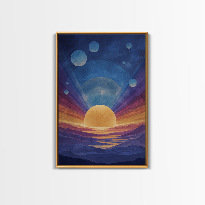Blue Alien Sunrise Landscape Canvas Print, Modern Abstract Art, Retro Space Poster, Scenic Wall Decor, Bedroom Art Prints