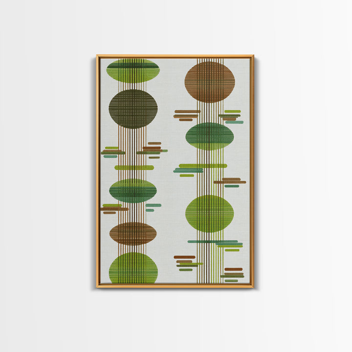 Green Brown Atomic Circles Midcentury Wall Art, Scandinavian Modern Decor, Geometric Abstract Art Print, Mcm Canvas Print