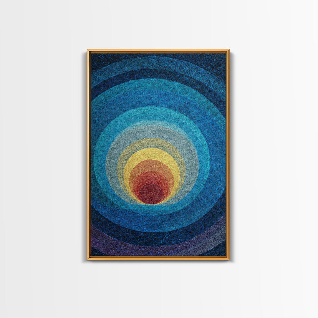 Blue Concentric Circles Canvas Print, Modern Geometric Art, Minimalist Wall Decor, Midcentury Abstract Poster, Office Art