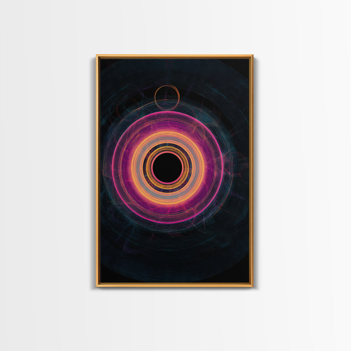 Neon Magenta Orbit Rings Canvas Print, Futuristic Geometric Abstract, Space Abstract Art, Modern Wall Art For Office Decor