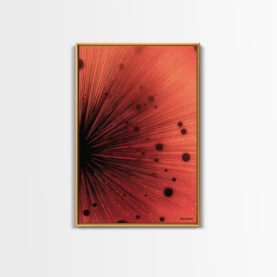 Red Cosmic Ray Explosion Framed Canvas Print, Abstract Sci Fi Wall Art, Red Planet Art, Modern Home Decor, Bold Office Poster