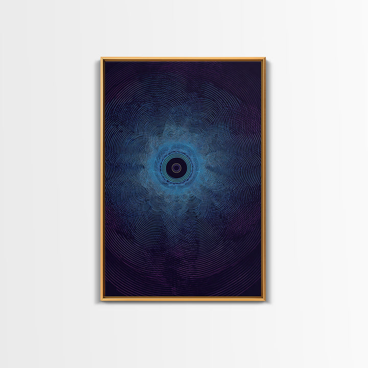 Dark Blue Concentric Vortex Op Art Canvas Print, Modern Abstract Wall Art, Cosmic Retro Poster, Geometric Home Decor Art Print