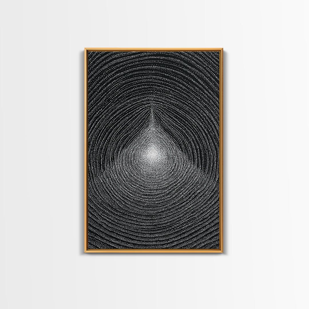 Black White Radiating Teardrop Op Art Wall Art, Minimalist Abstract Poster, Monochrome Geometric Canvas Print Home Decor